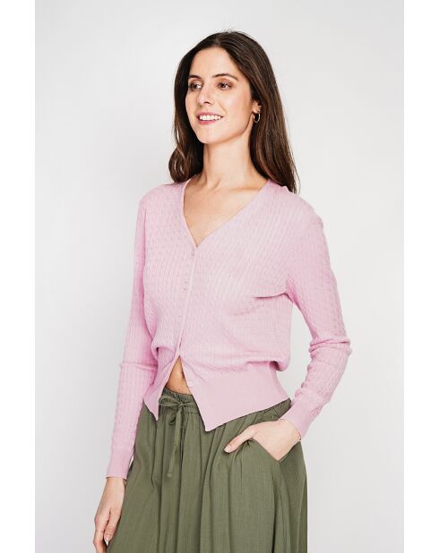 Gilet con scollo a V in misto lino rosa Nathalie