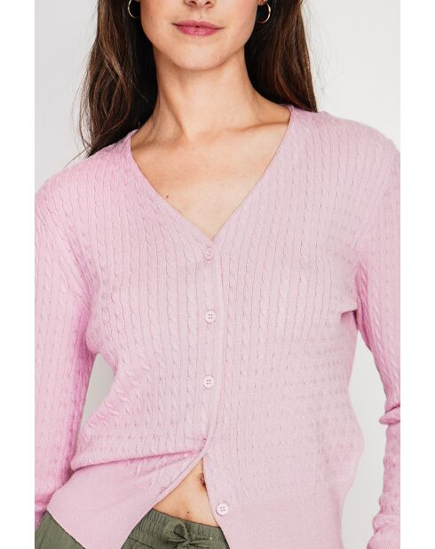 Gilet con scollo a V in misto lino rosa Nathalie