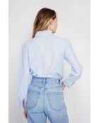 Claudette Azur gestreiftes Hemd aus Leinenmischung mit hohem Kragen