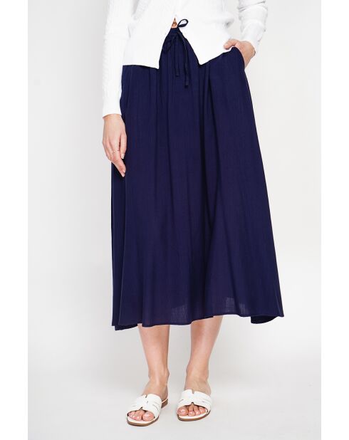 Georgette rok van marineblauwe linnenmix met lange taille