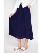 Georgette rok van marineblauwe linnenmix met lange taille