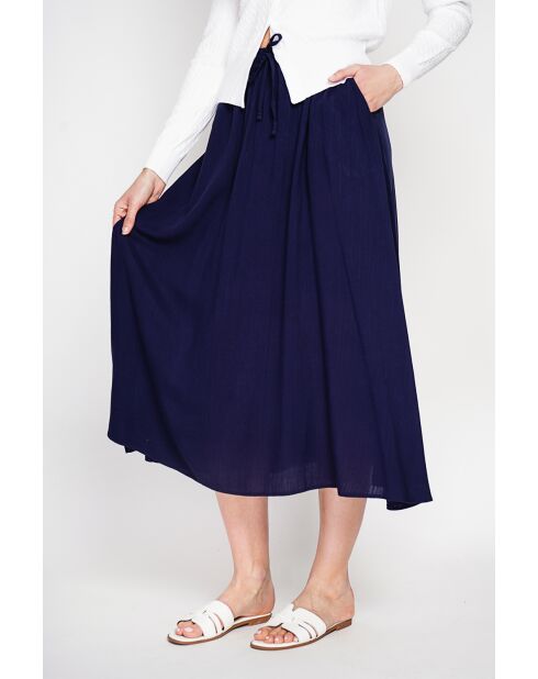 Georgette rok van marineblauwe linnenmix met lange taille
