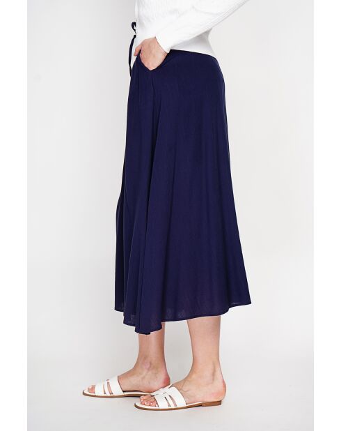 Georgette rok van marineblauwe linnenmix met lange taille