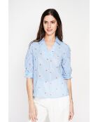 Germaine Azur Blouse met gestreepte overhemdkraag van linnenmix