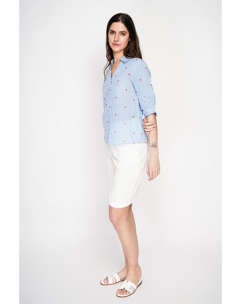 Germaine Azur Blouse met gestreepte overhemdkraag van linnenmix