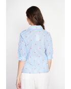 Germaine Azur Blouse met gestreepte overhemdkraag van linnenmix