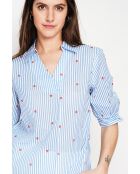 Germaine Azur Blouse met gestreepte overhemdkraag van linnenmix