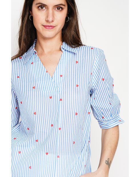 Germaine Azur Blouse met gestreepte overhemdkraag van linnenmix