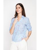 Germaine Azur Blouse met gestreepte overhemdkraag van linnenmix