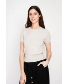 Valérie beiger Rundhalspullover aus Leinenmischung mit Zopfmuster