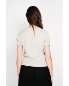 Valérie beiger Rundhalspullover aus Leinenmischung mit Zopfmuster