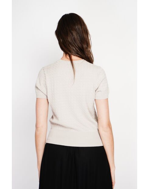 Valérie beiger Rundhalspullover aus Leinenmischung mit Zopfmuster