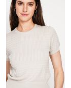 Valérie beiger Rundhalspullover aus Leinenmischung mit Zopfmuster