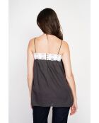 Bernadine schwarzer Hosenträger aus Leinen mit Spitze