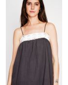 Bernadine schwarzer Hosenträger aus Leinen mit Spitze