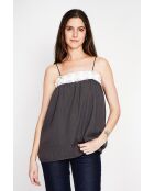 Bernadine schwarzer Hosenträger aus Leinen mit Spitze