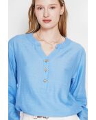 Tunique col tunisien en lin mélangé Paulette azur