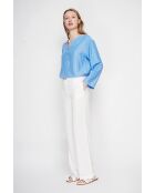 Tunique col tunisien en lin mélangé Paulette azur