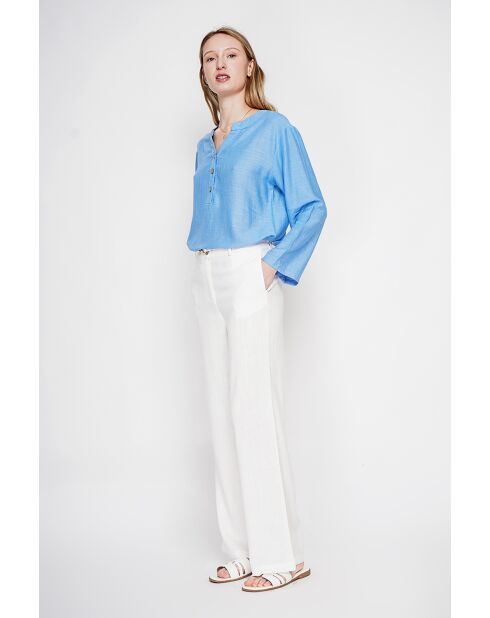 Tunique col tunisien en lin mélangé Paulette azur