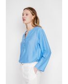 Tunique col tunisien en lin mélangé Paulette azur