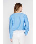 Tunique col tunisien en lin mélangé Paulette azur