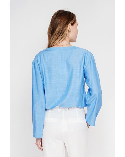 Tunique col tunisien en lin mélangé Paulette azur