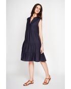 Henriette marinebraues Kleid aus Leinenmischung mit tunesischem Kragen