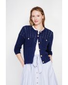 Jacqueline Marine opengewerkte vest met ronde hals en ronde hals