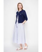 Jacqueline Marine opengewerkte vest met ronde hals en ronde hals