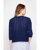 Jacqueline Marine opengewerkte vest met ronde hals en ronde hals