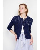 Jacqueline Marine opengewerkte vest met ronde hals en ronde hals