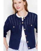 Jacqueline Marine opengewerkte vest met ronde hals en ronde hals