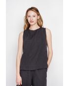 Sandrine schwarzes Leinenoberteil S und M mit Rundhalsausschnitt