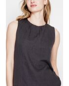 Sandrine schwarzes Leinenoberteil S und M mit Rundhalsausschnitt