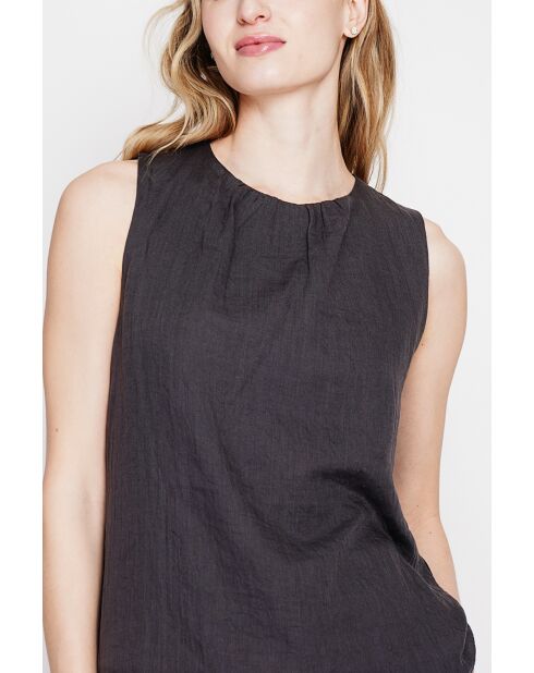 Sandrine schwarzes Leinenoberteil S und M mit Rundhalsausschnitt