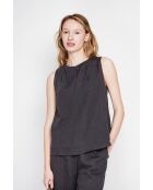 Sandrine schwarzes Leinenoberteil S und M mit Rundhalsausschnitt