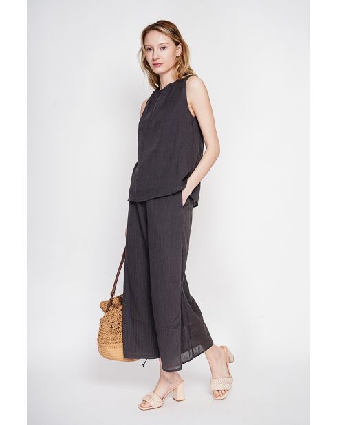 Sandrine schwarzes Leinenoberteil S und M mit Rundhalsausschnitt