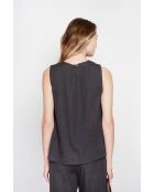 Sandrine schwarzes Leinenoberteil S und M mit Rundhalsausschnitt