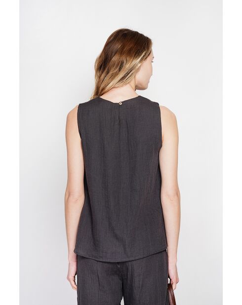 Sandrine schwarzes Leinenoberteil S und M mit Rundhalsausschnitt