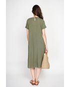 Violettes khakifarbenes Kleid mit Leinenmix
