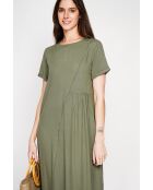 Violettes khakifarbenes Kleid mit Leinenmix