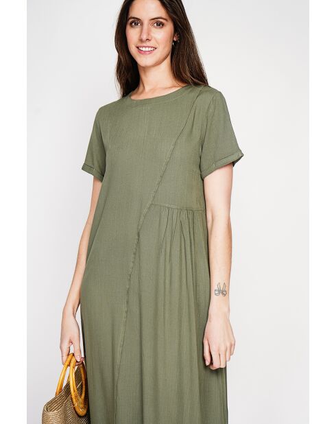 Violettes khakifarbenes Kleid mit Leinenmix