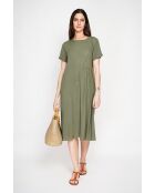 Violettes khakifarbenes Kleid mit Leinenmix