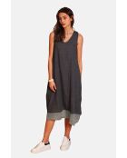 Zwart-witte linnen vrijetijdsjurken met v-hals