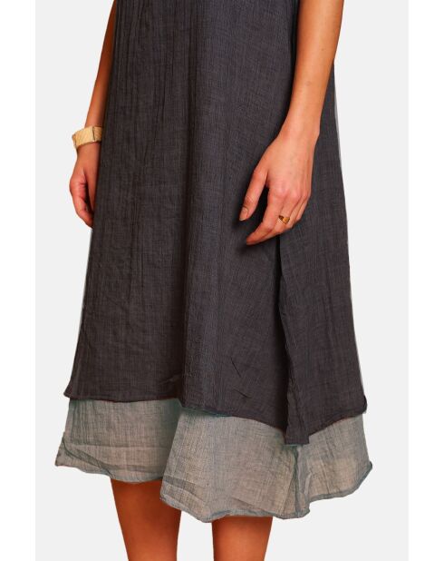 Zwart-witte linnen vrijetijdsjurken met v-hals