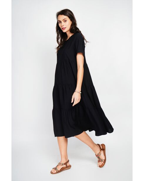 Francine langes Babydoll-Kleid aus Leinenmischung, schwarz