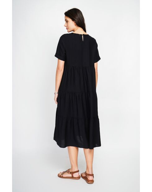 Francine langes Babydoll-Kleid aus Leinenmischung, schwarz
