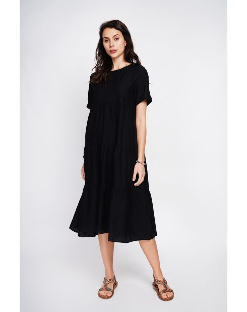 Francine langes Babydoll-Kleid aus Leinenmischung, schwarz