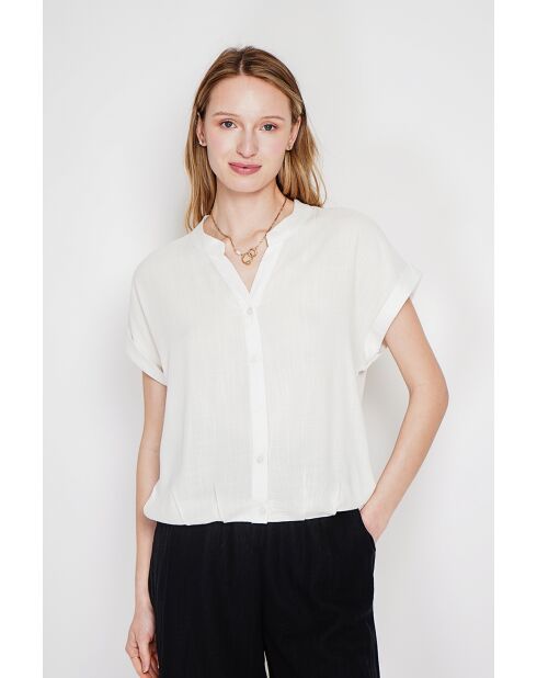 Josée weißes Hemd aus Leinenmischung mit tunesischem Kragen