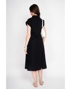 Colette schwarzes langes Kleid aus Leinenmischung mit Hemdkragen